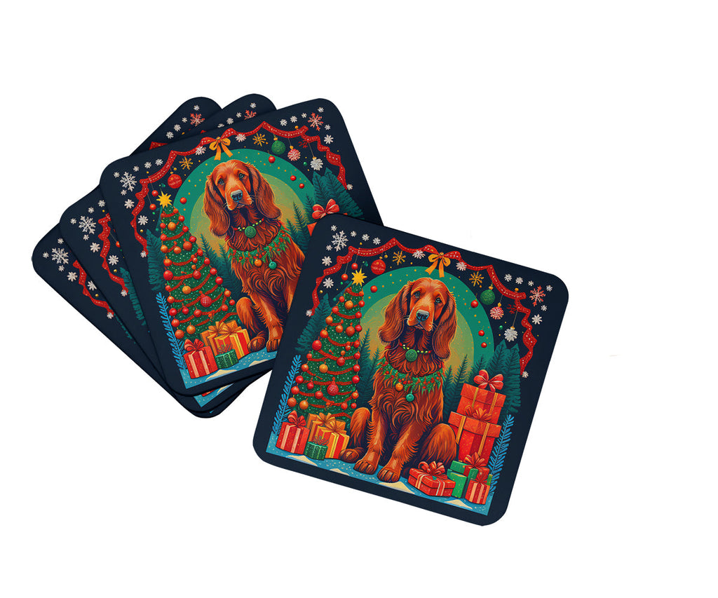 Irish Setter Christmas Foam Coasters Set of 4 Cup Coasters for Indoor Outdoor, Tabletop Protection, Anti Slip, Mouse pad Material