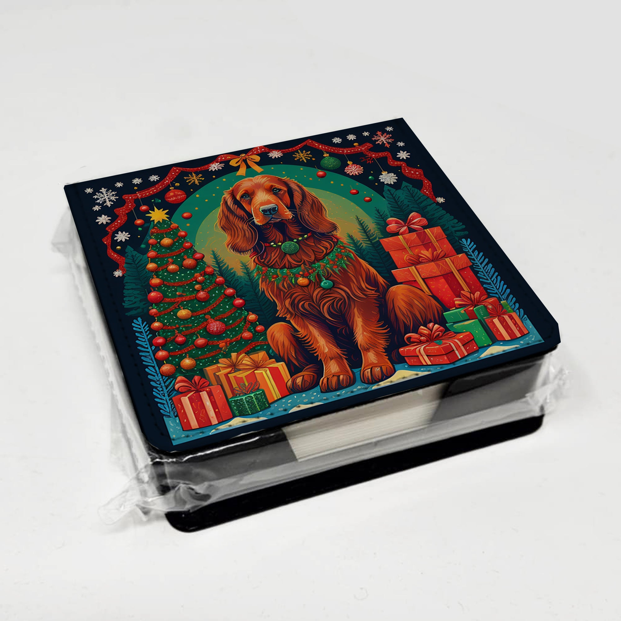 Irish Setter Christmas PU Leather Note Paper Holder with Artist-Designed Cover, Desk Accessory, Office Gift