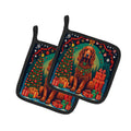 Irish Setter Christmas Pot Holder Set of 2 Heat Resistant Quilted Hot Pads 7.5 x 7.5 Inch, Insulated Kitchen Trivets for Cooking & Baking