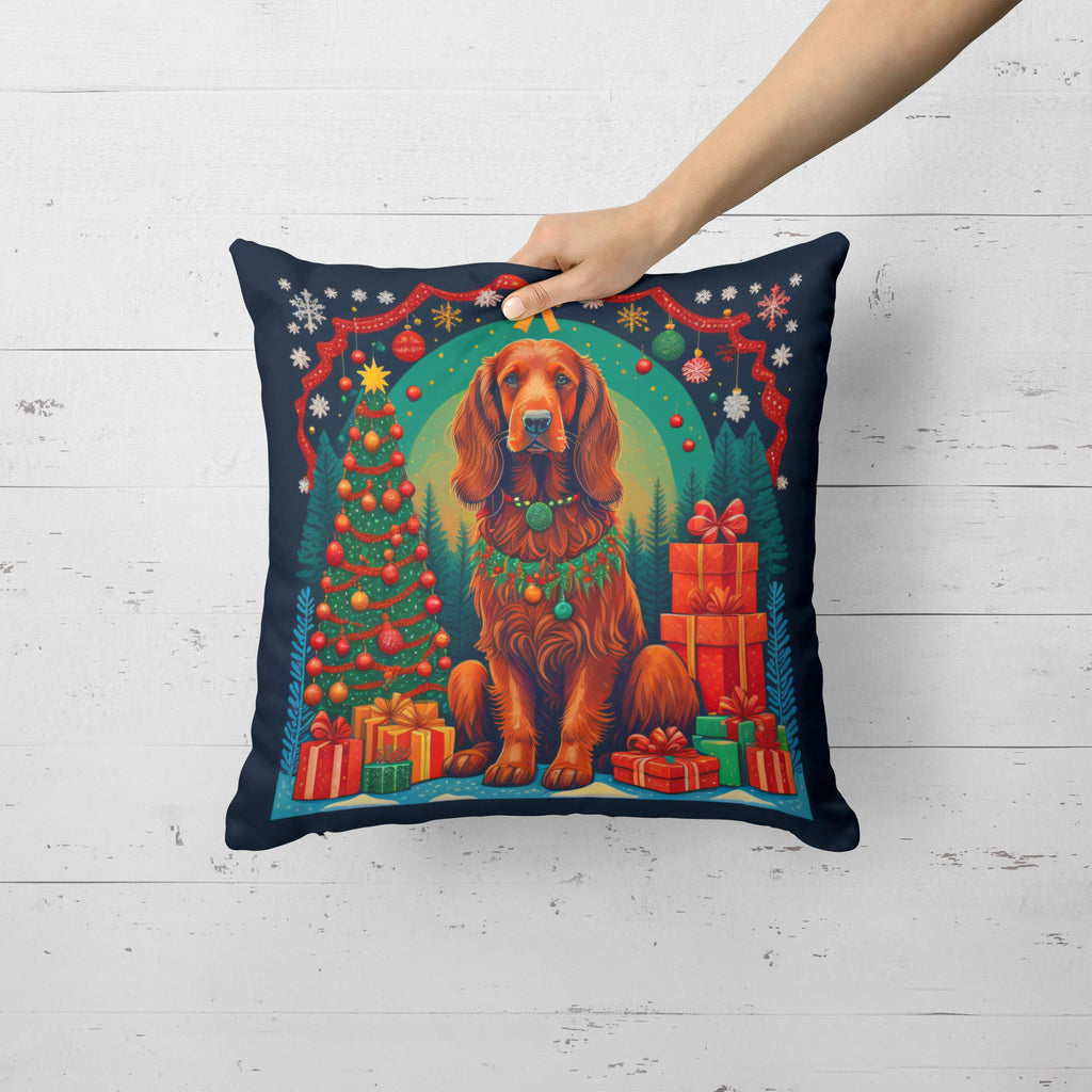 Irish Setter Christmas Decorative Throw Pillow 14x14 Indoor Outdoor Accent Cushion, Fabric Cover with Insert for Sofa, Bed, Porch & Living Room