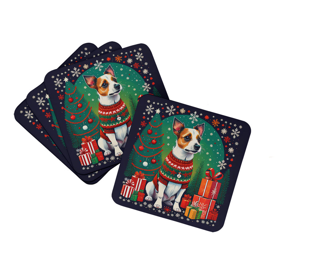 Jack Russell Terrier Christmas Foam Coasters Set of 4 Cup Coasters for Indoor Outdoor, Tabletop Protection, Anti Slip, Mouse pad Material