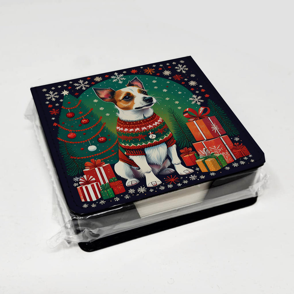 Jack Russell Terrier Christmas PU Leather Note Paper Holder with Artist-Designed Cover, Desk Accessory, Office Gift