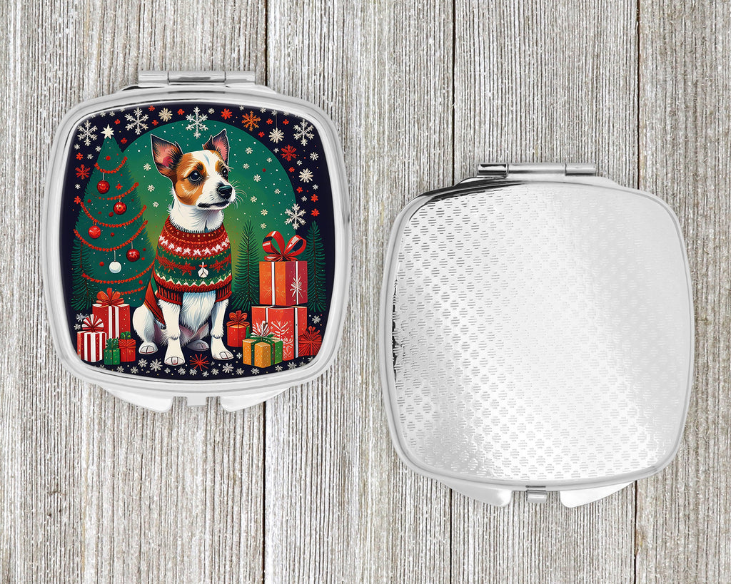 Jack Russell Terrier Christmas Compact Mirror Decorative Travel Makeup Mirror for Women Girls Gifts Pocket Makeup Mirror Folding Handheld