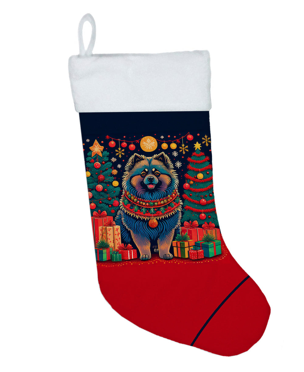 Keeshond Christmas Holiday Stocking Double-Sided Print, Polyester Suede,11x18, Made in USA