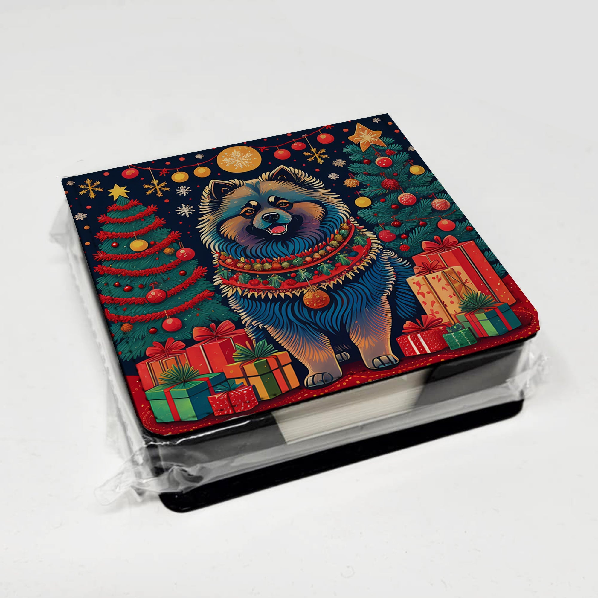 Keeshond Christmas PU Leather Note Paper Holder with Artist-Designed Cover, Desk Accessory, Office Gift