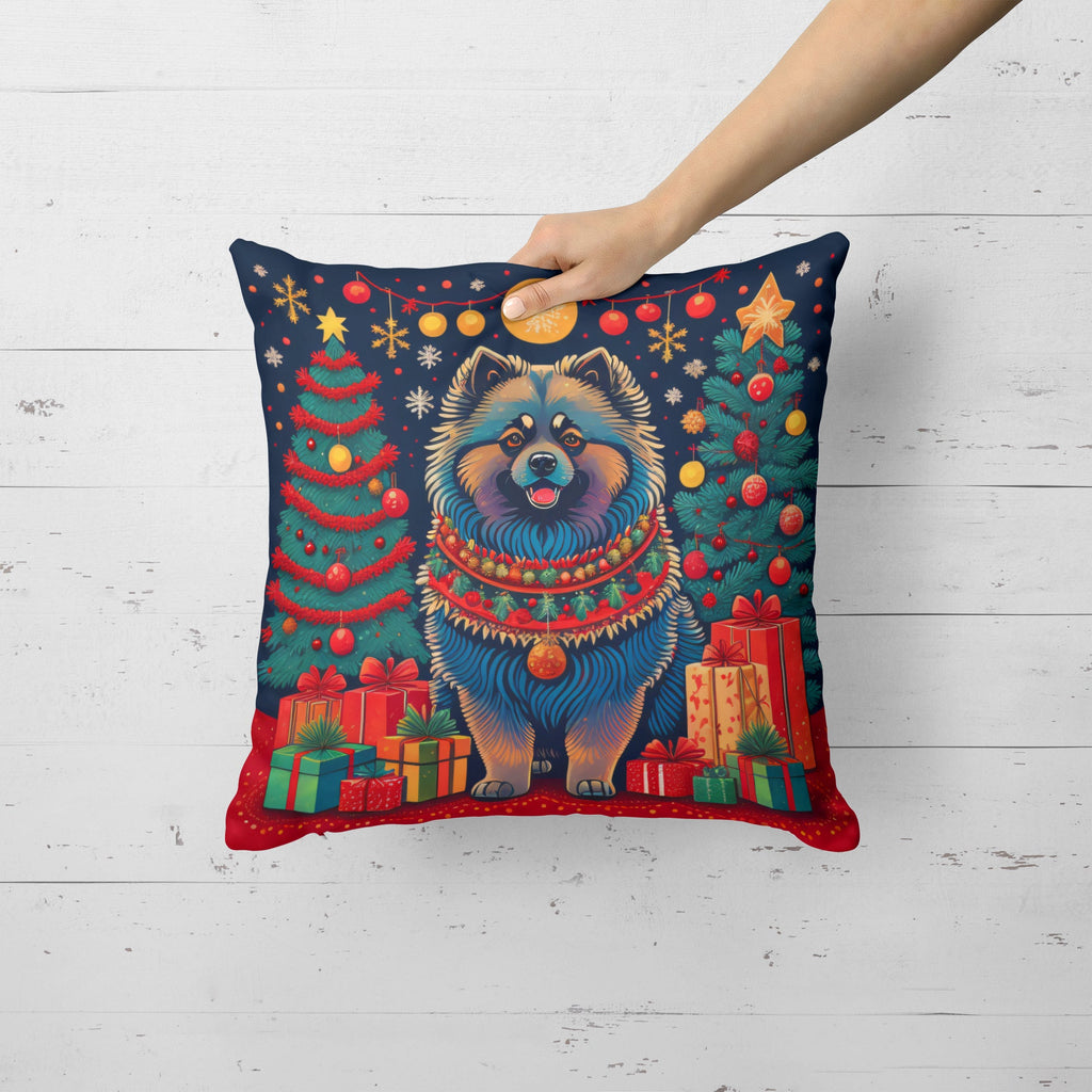 Keeshond Christmas Decorative Throw Pillow 14x14 Indoor Outdoor Accent Cushion, Fabric Cover with Insert for Sofa, Bed, Porch & Living Room