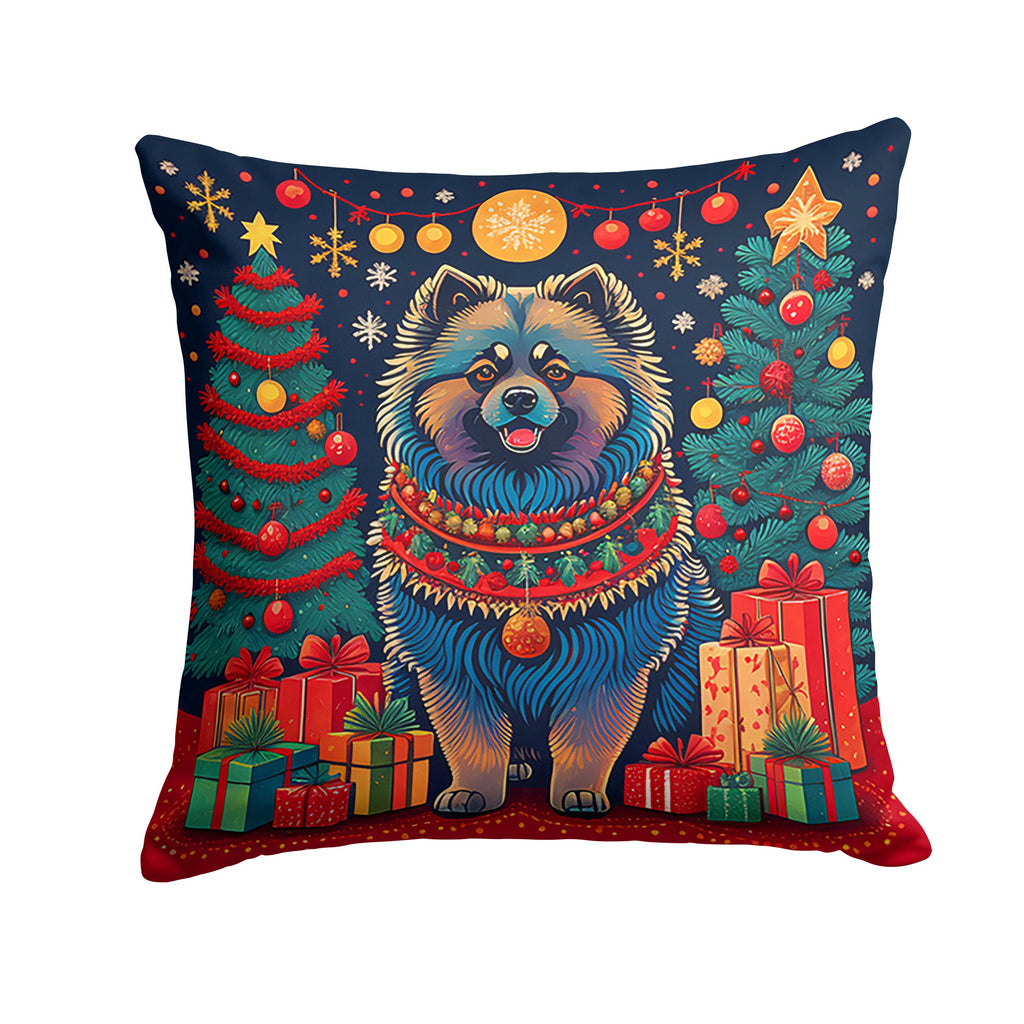 Keeshond Christmas Decorative Throw Pillow 18x18 Indoor Outdoor Accent Cushion, Fabric Cover with Insert for Sofa, Bed, Porch & Living Room