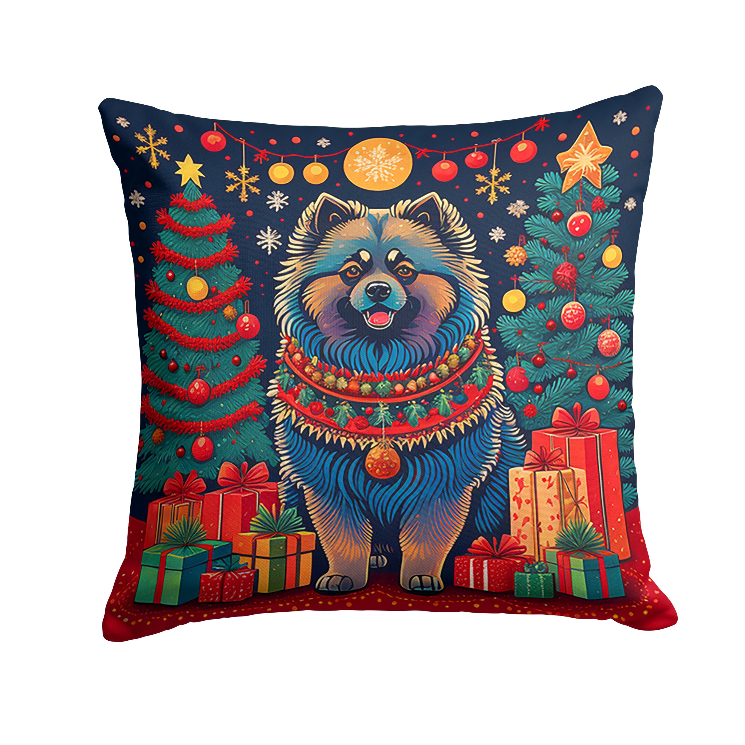Keeshond Christmas Decorative Throw Pillow 18x18 Indoor Outdoor Accent Cushion, Fabric Cover with Insert for Sofa, Bed, Porch & Living Room