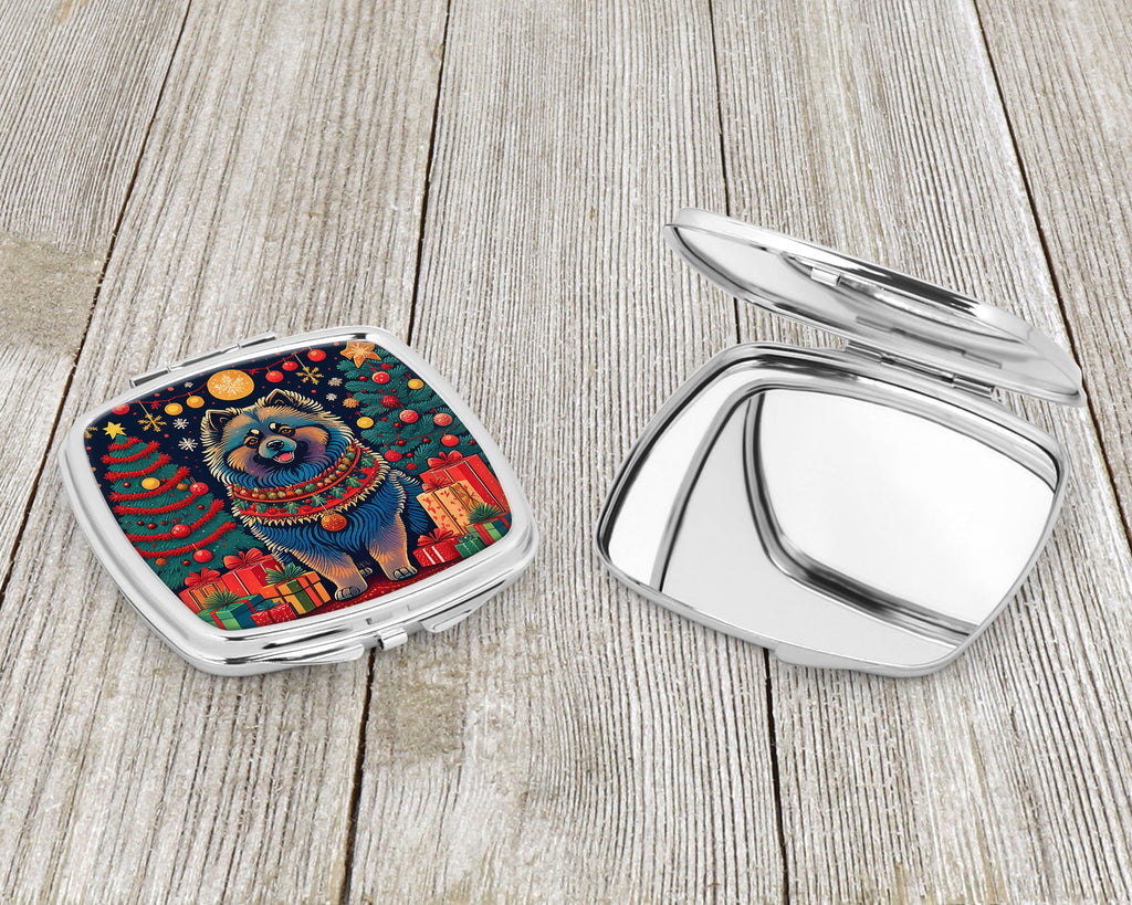 Keeshond Christmas Compact Mirror Decorative Travel Makeup Mirror for Women Girls Gifts Pocket Makeup Mirror Folding Handheld