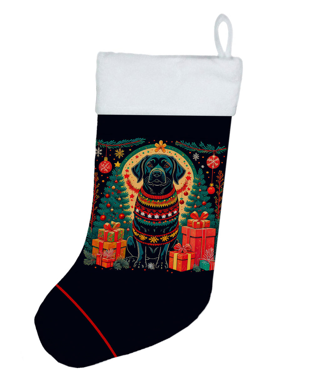 Black Labrador Retriever Christmas Holiday Stocking Double-Sided Print, Polyester Suede,11x18, Made in USA