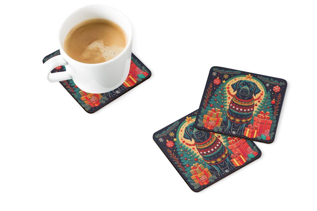 Black Labrador Retriever Christmas Foam Coasters Set of 4 Cup Coasters for Indoor Outdoor, Tabletop Protection, Anti Slip, Mouse pad Material