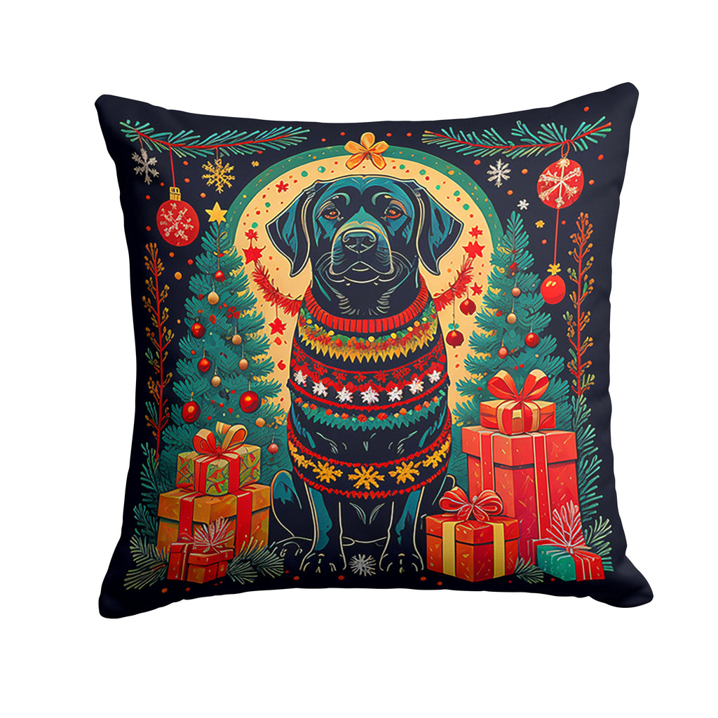Black Labrador Retriever Christmas Decorative Throw Pillow 18x18 Indoor Outdoor Accent Cushion, Fabric Cover with Insert for Sofa, Bed, Porch & Living Room