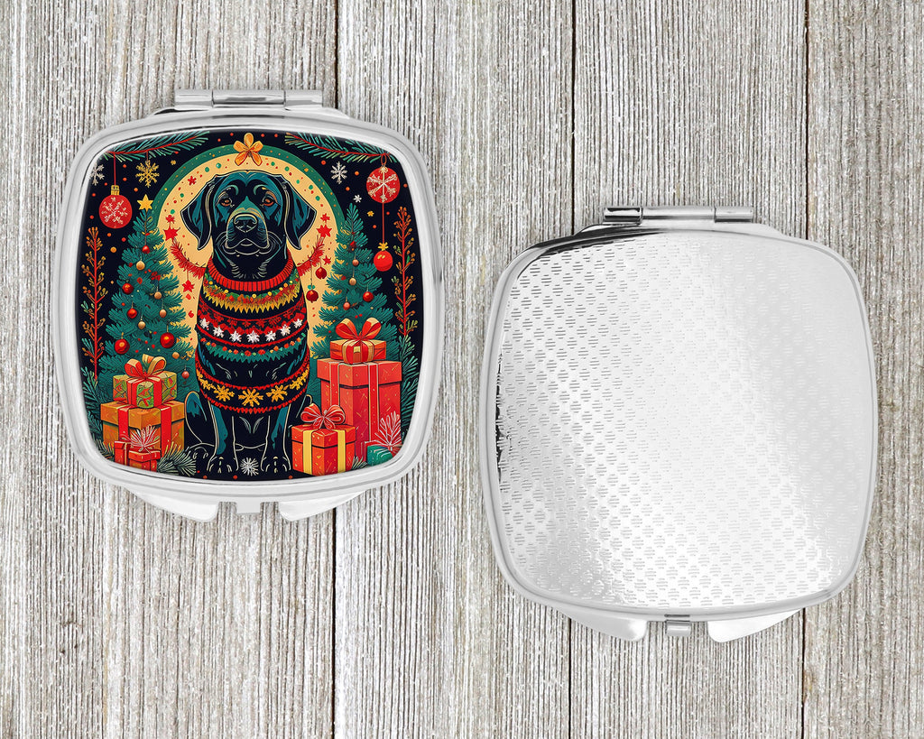 Black Labrador Retriever Christmas Compact Mirror Decorative Travel Makeup Mirror for Women Girls Gifts Pocket Makeup Mirror Folding Handheld