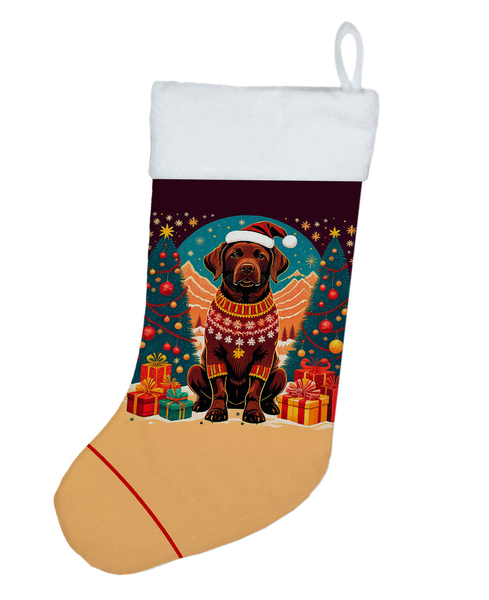 Chocolate Labrador Retriever Christmas Holiday Stocking Double-Sided Print, Polyester Suede,11x18, Made in USA