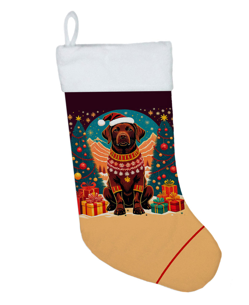 Chocolate Labrador Retriever Christmas Holiday Stocking Double-Sided Print, Polyester Suede,11x18, Made in USA