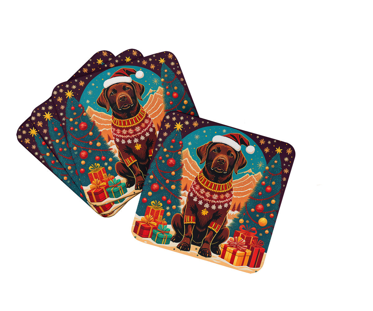 Chocolate Labrador Retriever Christmas Foam Coasters Set of 4 Cup Coasters for Indoor Outdoor, Tabletop Protection, Anti Slip, Mouse pad Material