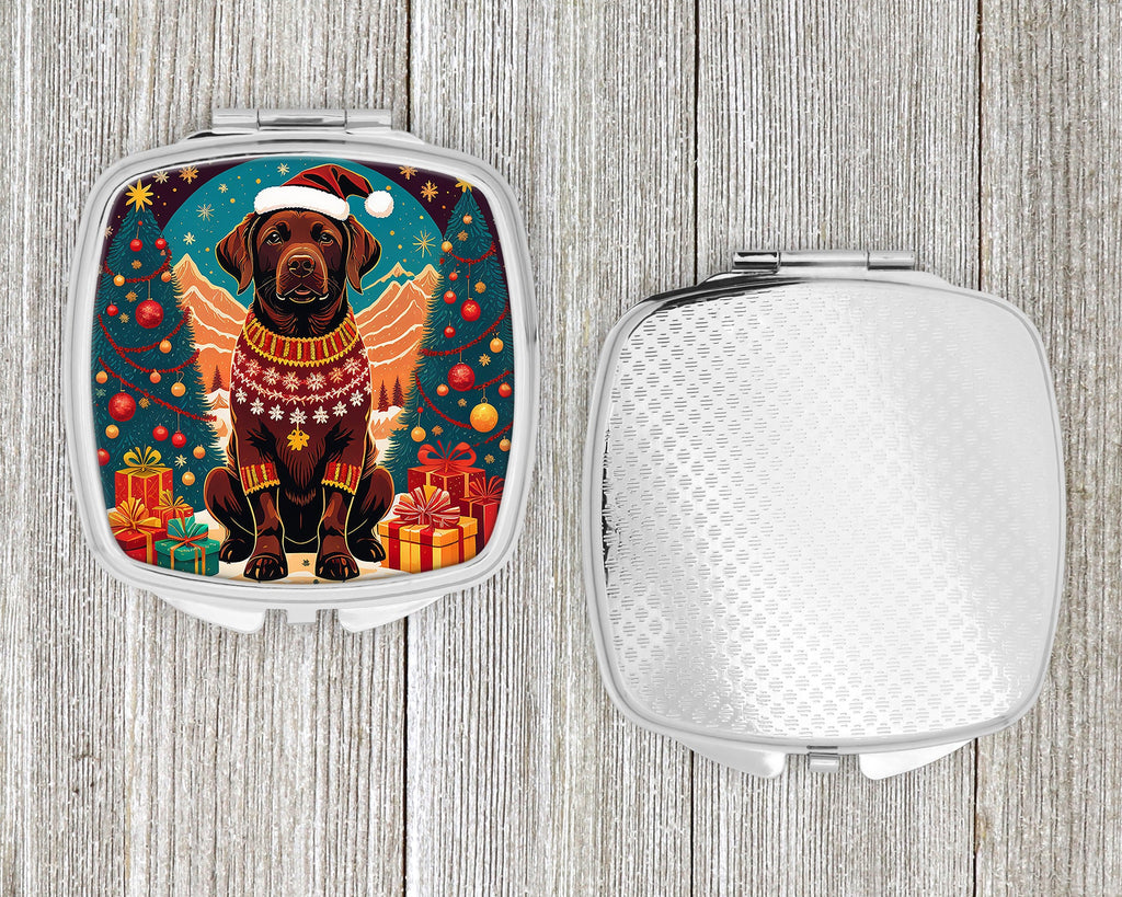 Chocolate Labrador Retriever Christmas Compact Mirror Decorative Travel Makeup Mirror for Women Girls Gifts Pocket Makeup Mirror Folding Handheld