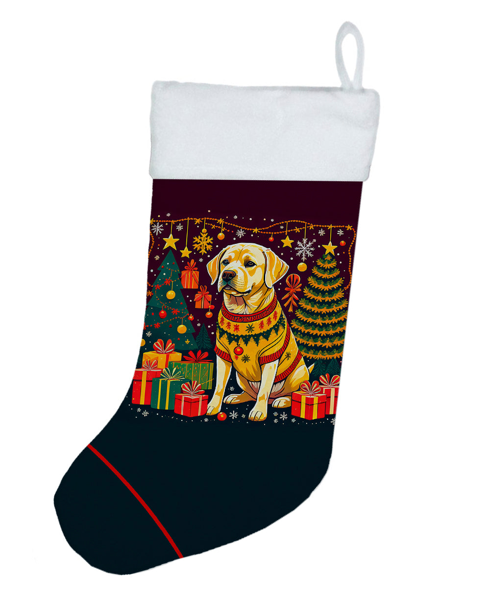 Yellow Labrador Retriever Christmas Holiday Stocking Double-Sided Print, Polyester Suede,11x18, Made in USA