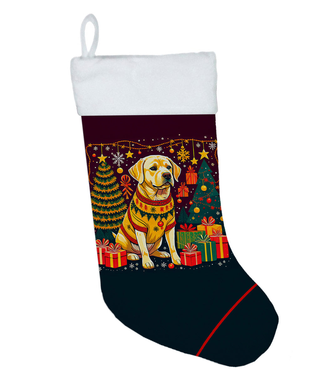 Yellow Labrador Retriever Christmas Holiday Stocking Double-Sided Print, Polyester Suede,11x18, Made in USA