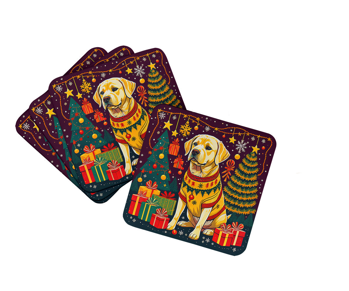Yellow Labrador Retriever Christmas Foam Coasters Set of 4 Cup Coasters for Indoor Outdoor, Tabletop Protection, Anti Slip, Mouse pad Material