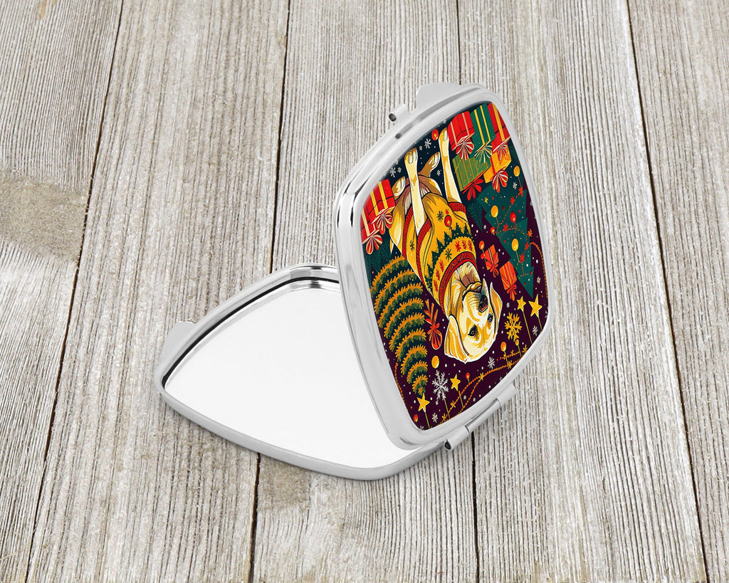Yellow Labrador Retriever Christmas Compact Mirror Decorative Travel Makeup Mirror for Women Girls Gifts Pocket Makeup Mirror Folding Handheld