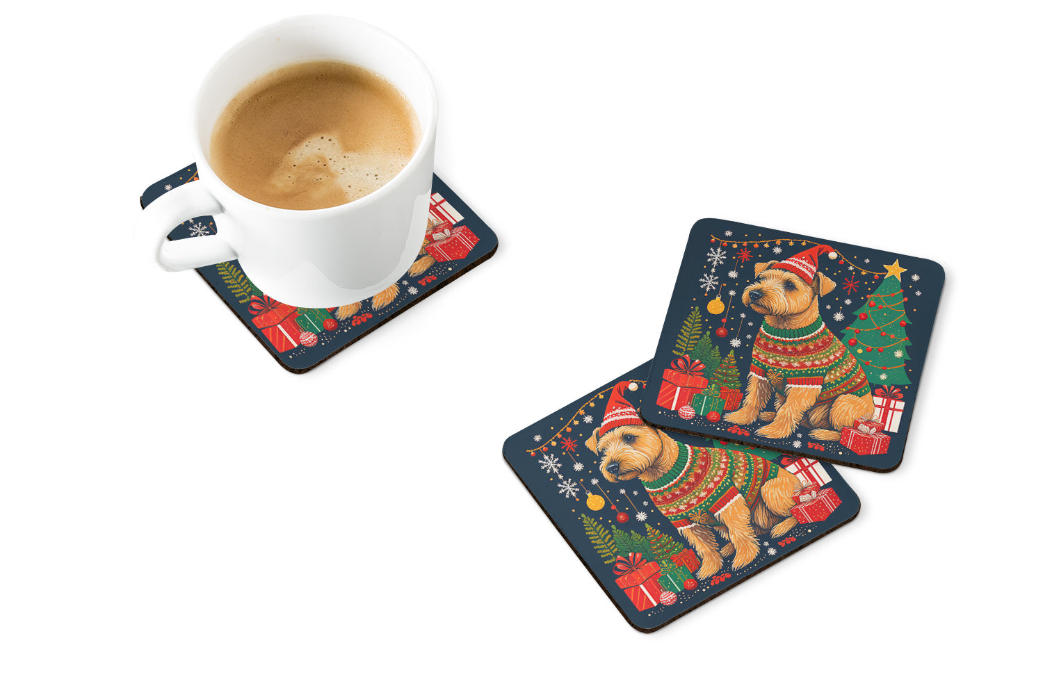 Lakeland Terrier Christmas Foam Coasters Set of 4 Cup Coasters for Indoor Outdoor, Tabletop Protection, Anti Slip, Mouse pad Material