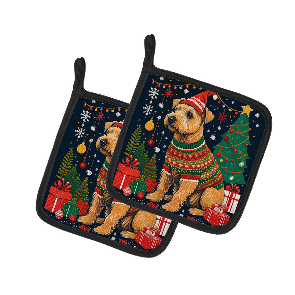 Lakeland Terrier Christmas Pot Holder Set of 2 Heat Resistant Quilted Hot Pads 7.5 x 7.5 Inch, Insulated Kitchen Trivets for Cooking & Baking