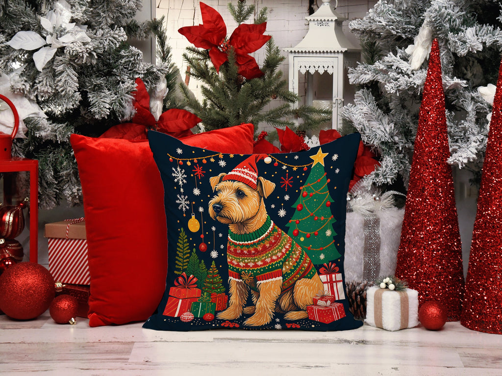 Lakeland Terrier Christmas Decorative Throw Pillow 14x14 Indoor Outdoor Accent Cushion, Fabric Cover with Insert for Sofa, Bed, Porch & Living Room