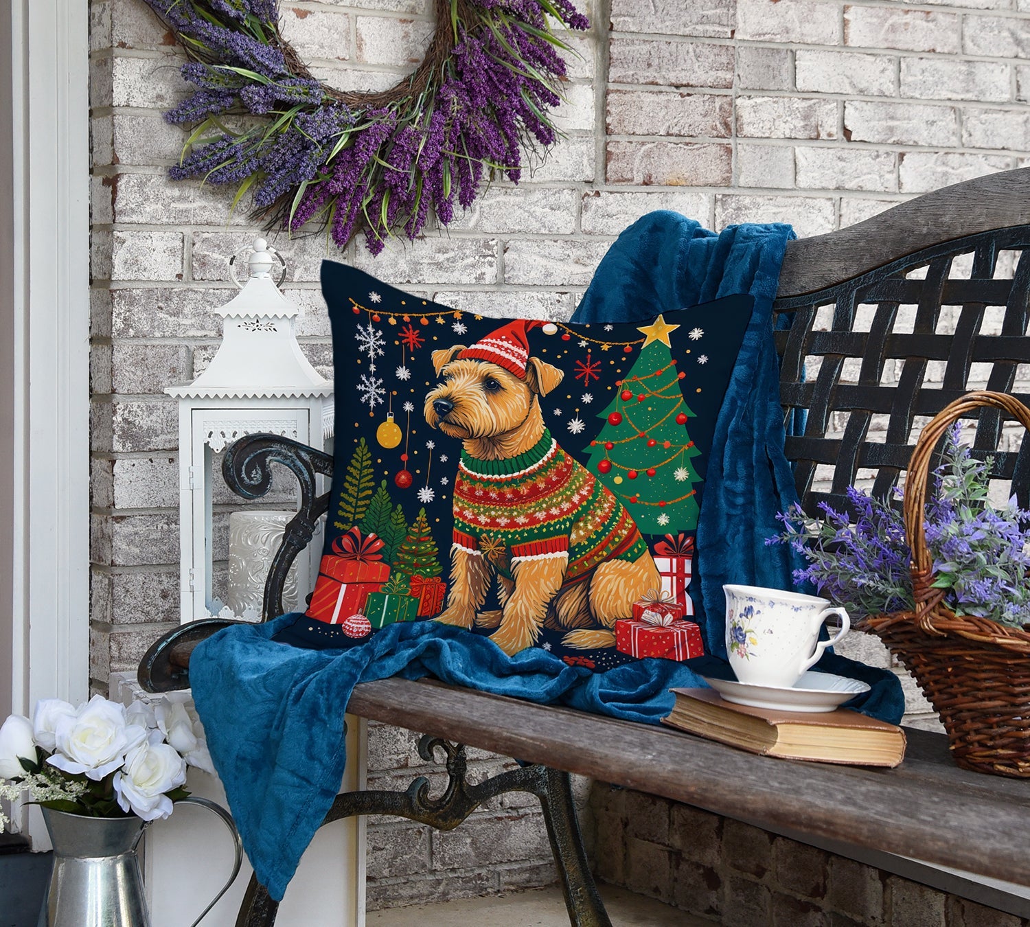 Lakeland Terrier Christmas Decorative Throw Pillow 18x18 Indoor Outdoor Accent Cushion, Fabric Cover with Insert for Sofa, Bed, Porch & Living Room