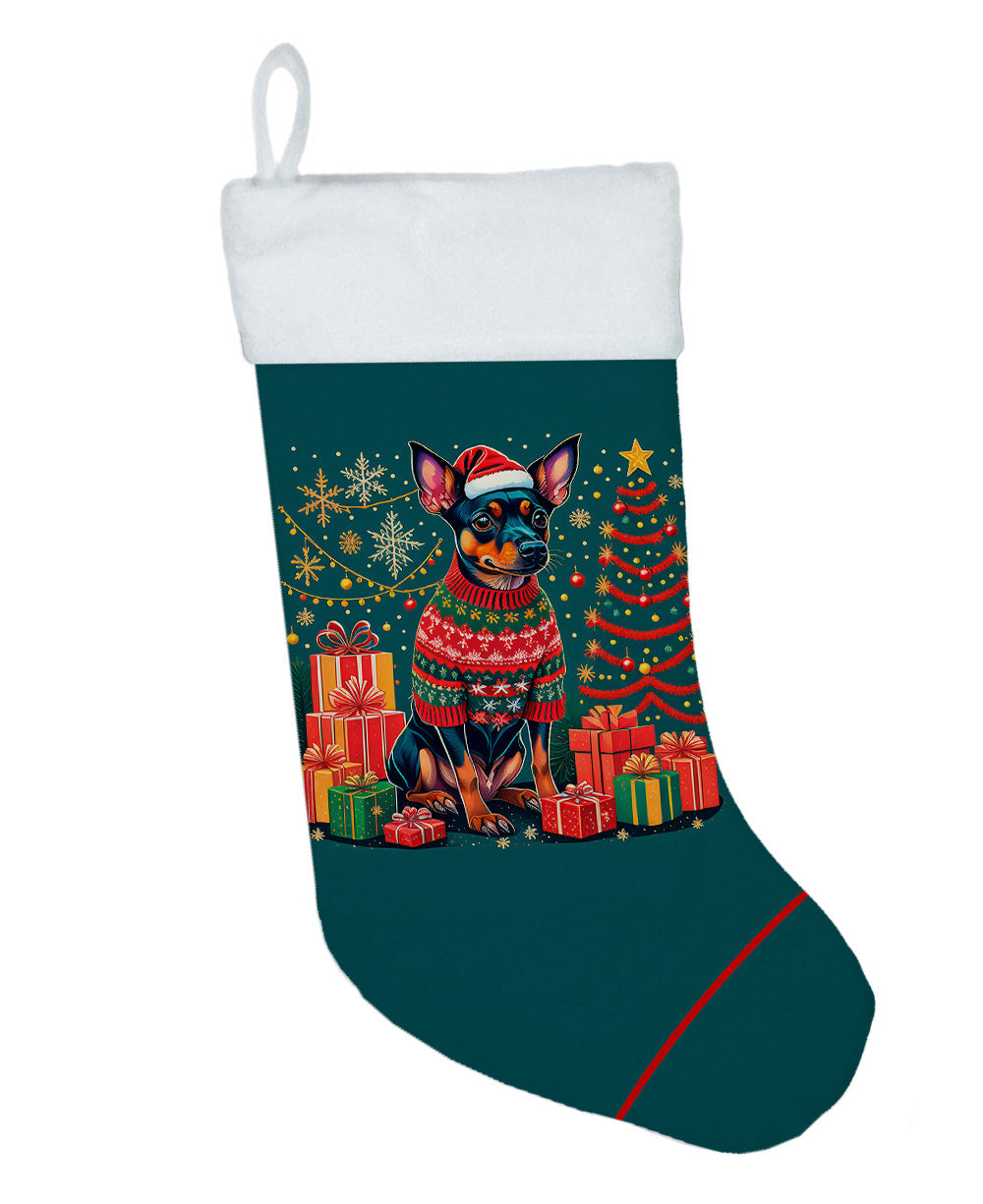 Miniature Pinscher Christmas Holiday Stocking Double-Sided Print, Polyester Suede,11x18, Made in USA
