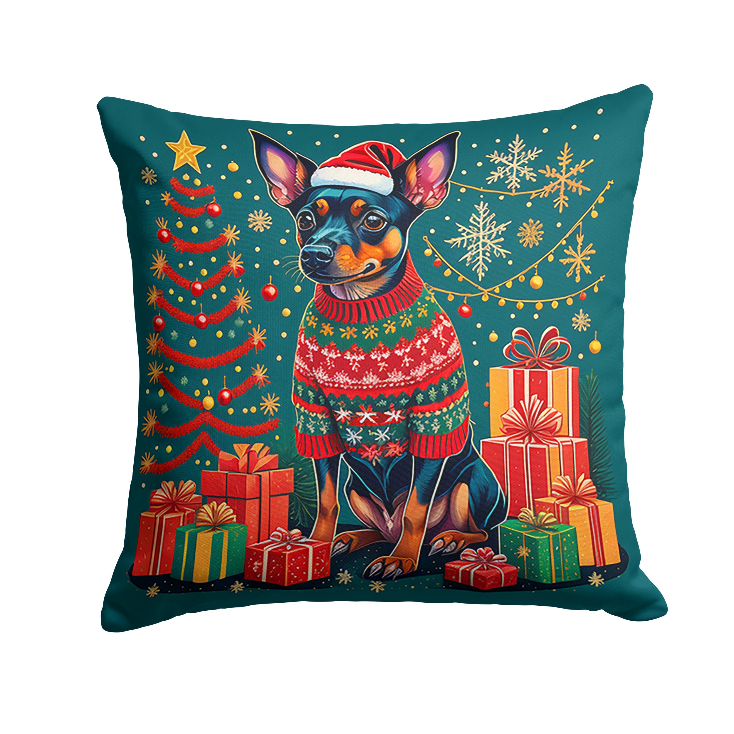 Miniature Pinscher Christmas Decorative Throw Pillow 18x18 Indoor Outdoor Accent Cushion, Fabric Cover with Insert for Sofa, Bed, Porch & Living Room