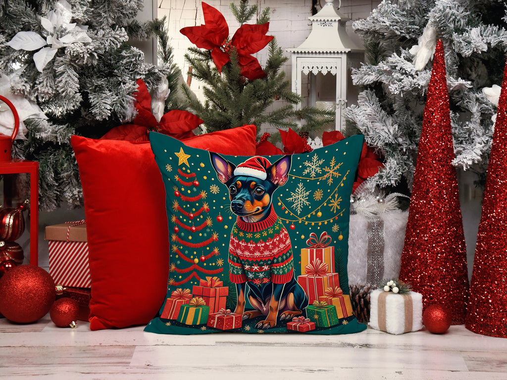 Miniature Pinscher Christmas Decorative Throw Pillow 18x18 Indoor Outdoor Accent Cushion, Fabric Cover with Insert for Sofa, Bed, Porch & Living Room