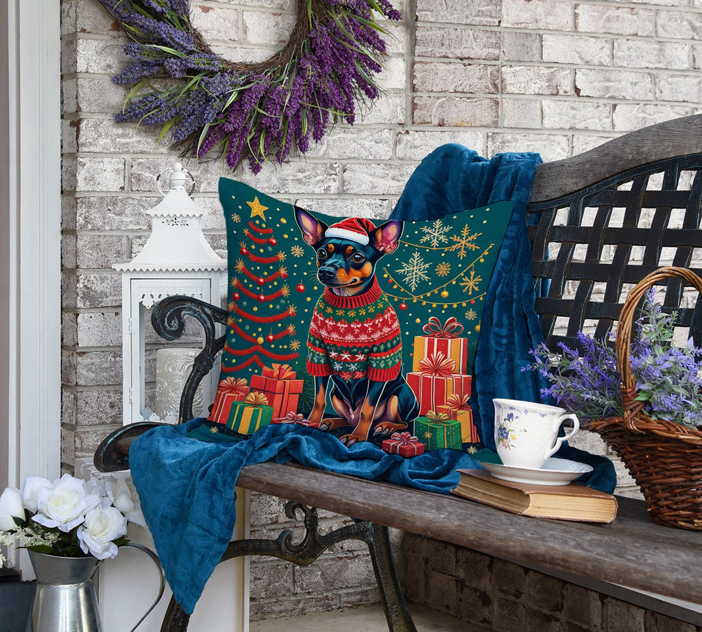 Miniature Pinscher Christmas Decorative Throw Pillow 18x18 Indoor Outdoor Accent Cushion, Fabric Cover with Insert for Sofa, Bed, Porch & Living Room