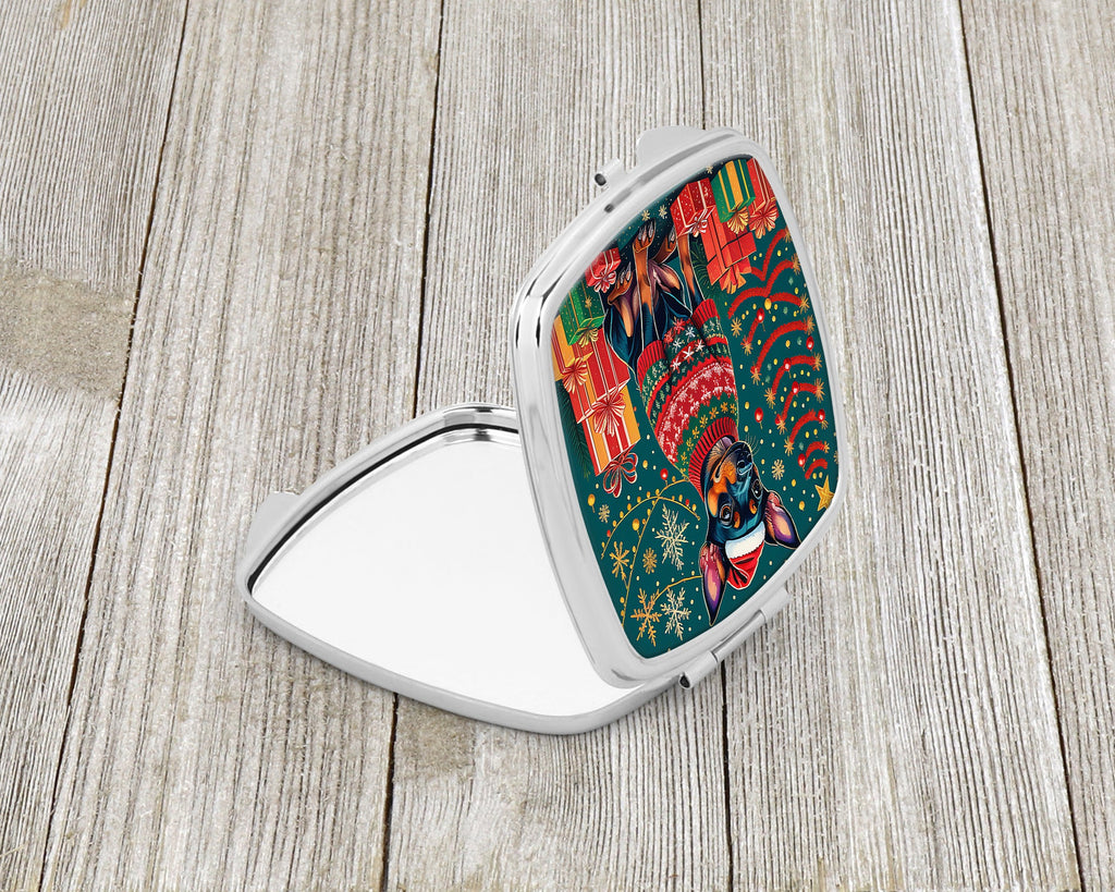 Miniature Pinscher Christmas Compact Mirror Decorative Travel Makeup Mirror for Women Girls Gifts Pocket Makeup Mirror Folding Handheld