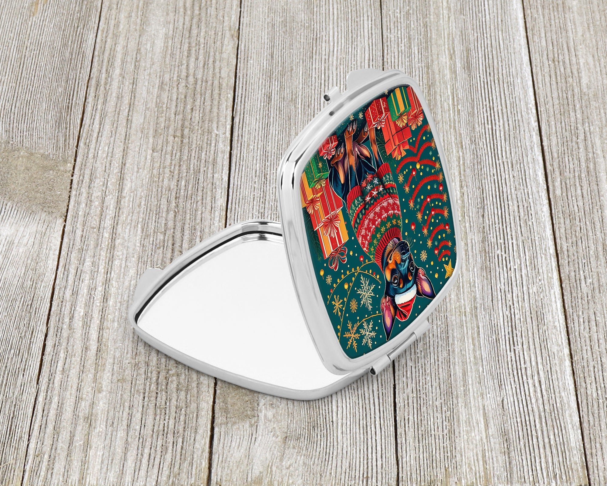 Miniature Pinscher Christmas Compact Mirror Decorative Travel Makeup Mirror for Women Girls Gifts Pocket Makeup Mirror Folding Handheld