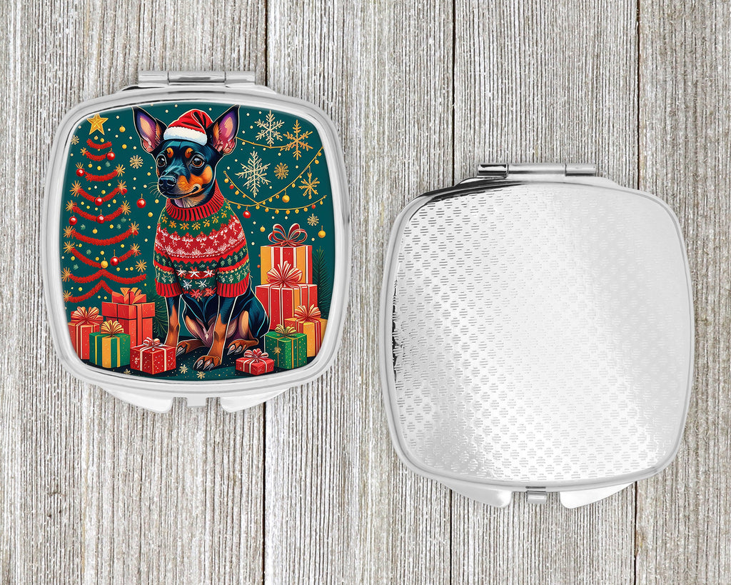 Miniature Pinscher Christmas Compact Mirror Decorative Travel Makeup Mirror for Women Girls Gifts Pocket Makeup Mirror Folding Handheld