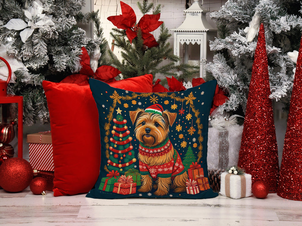 Norfolk Terrier Christmas Decorative Throw Pillow 14x14 Indoor Outdoor Accent Cushion, Fabric Cover with Insert for Sofa, Bed, Porch & Living Room