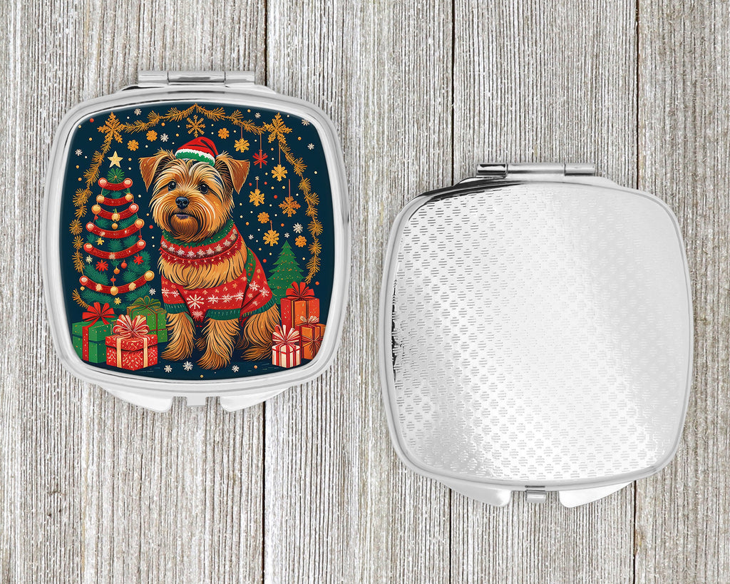 Norfolk Terrier Christmas Compact Mirror Decorative Travel Makeup Mirror for Women Girls Gifts Pocket Makeup Mirror Folding Handheld