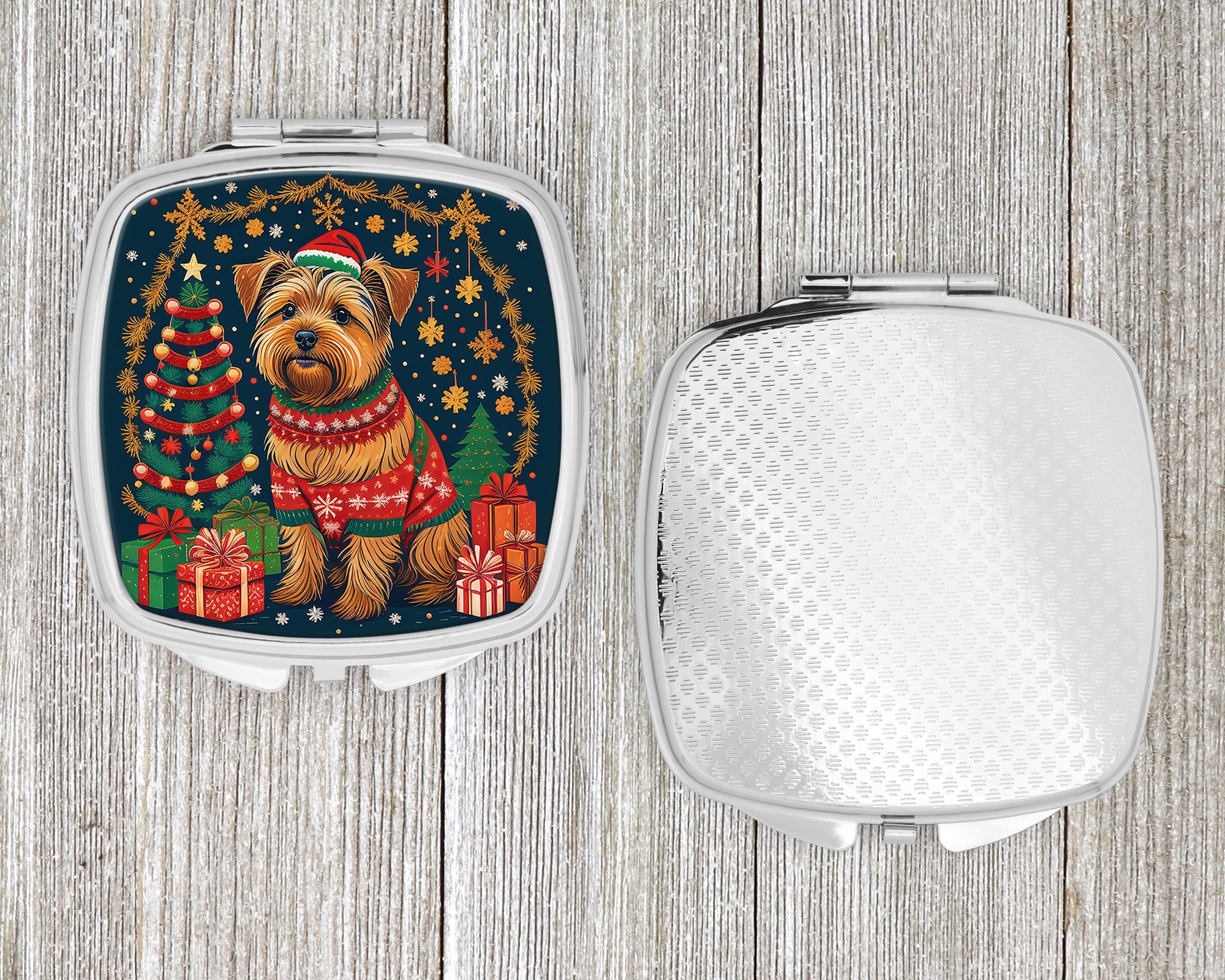 Norfolk Terrier Christmas Compact Mirror Decorative Travel Makeup Mirror for Women Girls Gifts Pocket Makeup Mirror Folding Handheld
