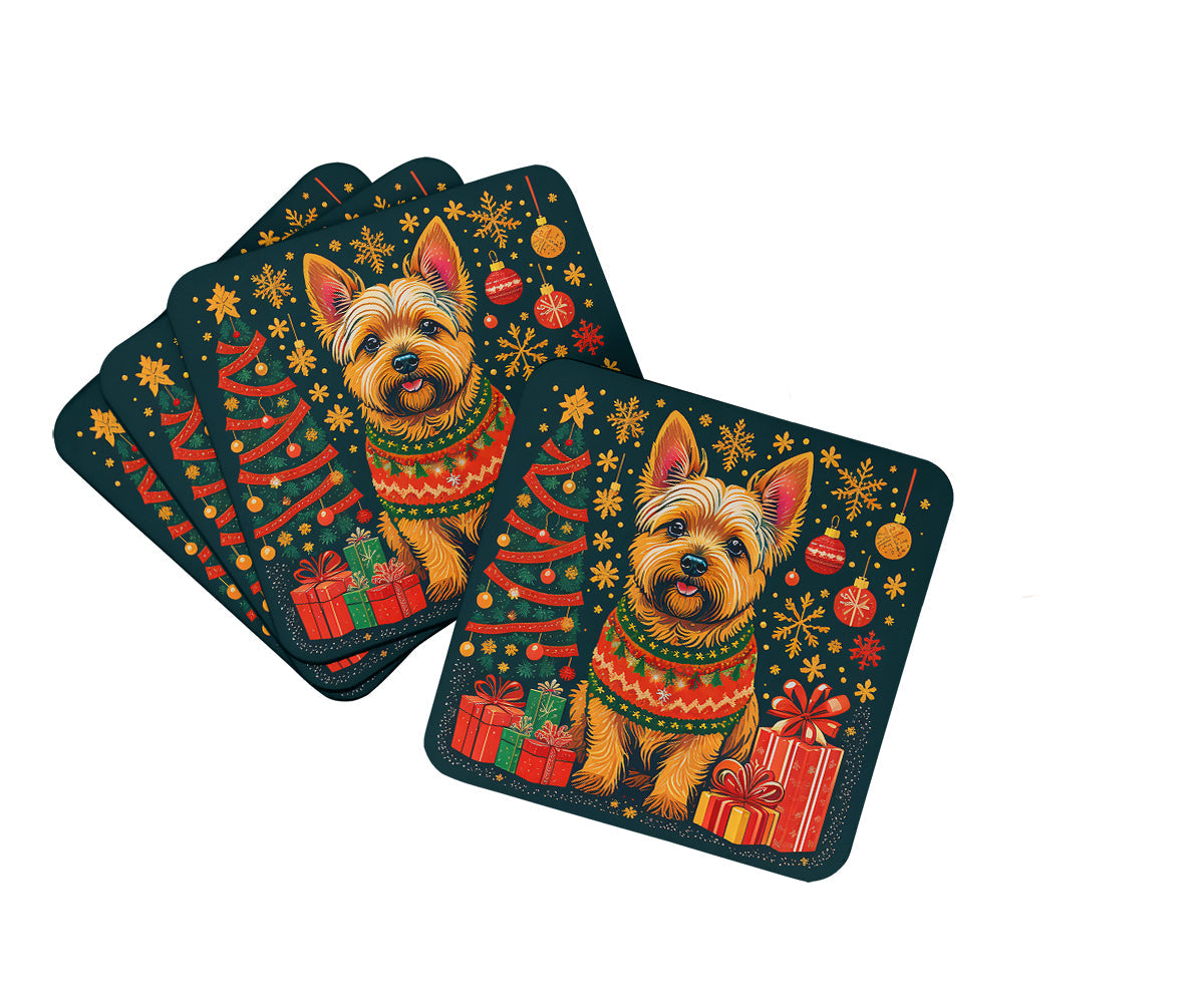 Norwich Terrier Christmas Foam Coasters Set of 4 Cup Coasters for Indoor Outdoor, Tabletop Protection, Anti Slip, Mouse pad Material