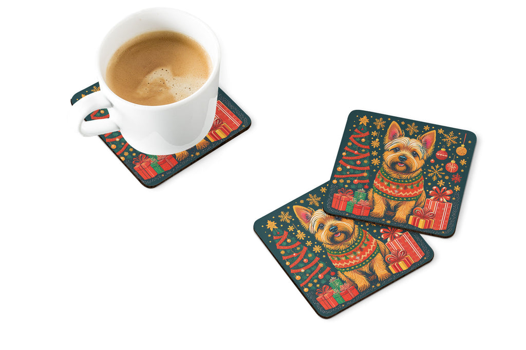 Norwich Terrier Christmas Foam Coasters Set of 4 Cup Coasters for Indoor Outdoor, Tabletop Protection, Anti Slip, Mouse pad Material