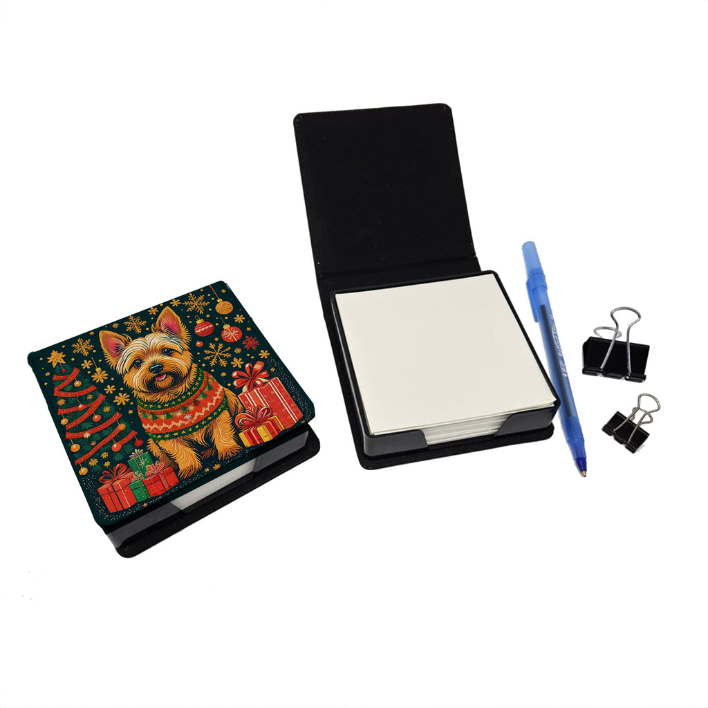 Norwich Terrier Christmas PU Leather Note Paper Holder with Artist-Designed Cover, Desk Accessory, Office Gift