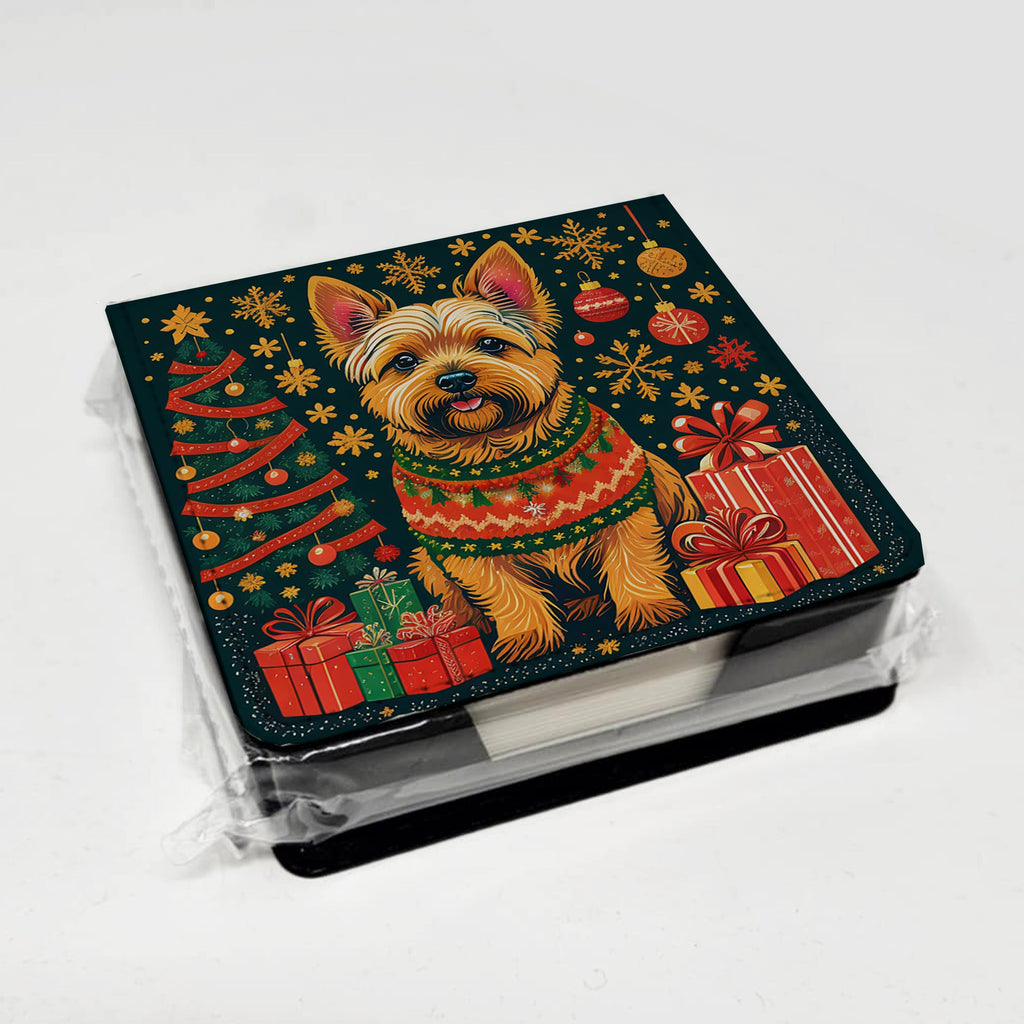 Norwich Terrier Christmas PU Leather Note Paper Holder with Artist-Designed Cover, Desk Accessory, Office Gift
