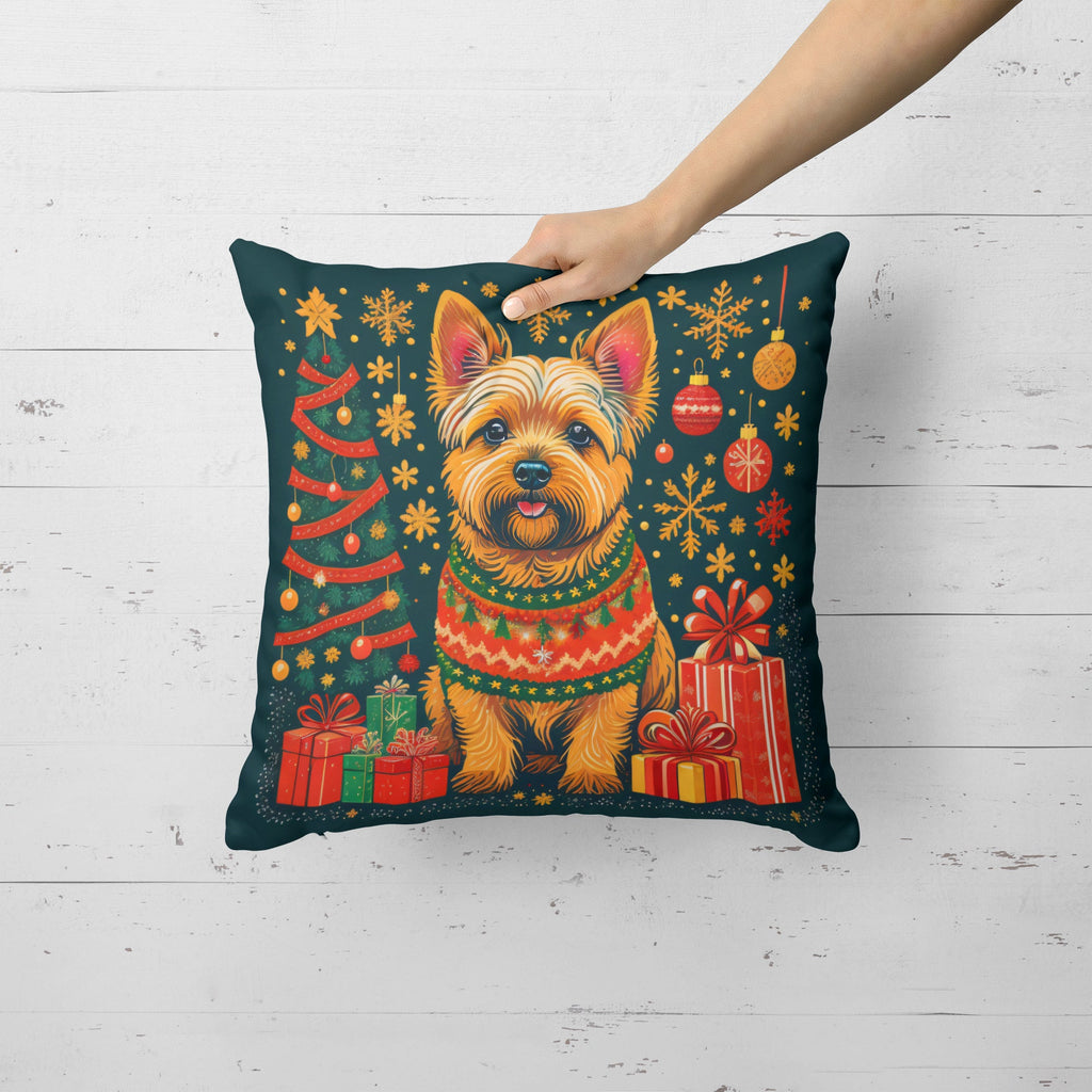 Norwich Terrier Christmas Decorative Throw Pillow 14x14 Indoor Outdoor Accent Cushion, Fabric Cover with Insert for Sofa, Bed, Porch & Living Room