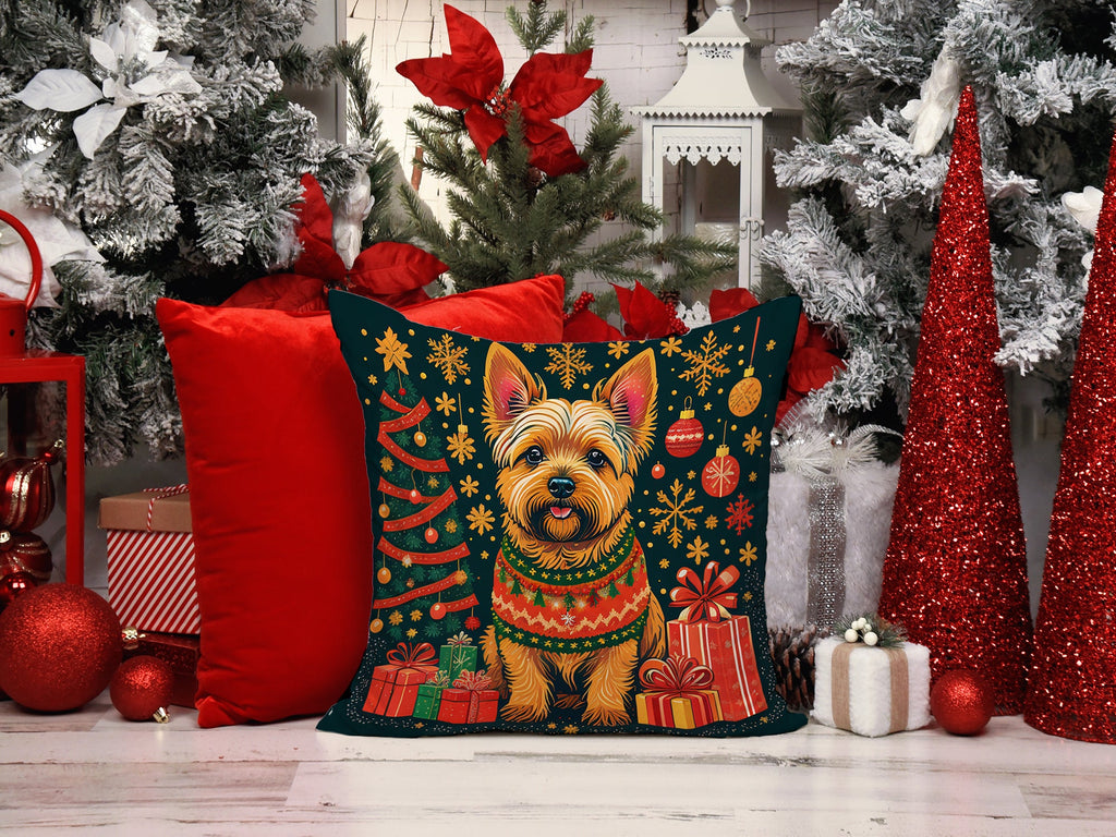 Norwich Terrier Christmas Decorative Throw Pillow 14x14 Indoor Outdoor Accent Cushion, Fabric Cover with Insert for Sofa, Bed, Porch & Living Room