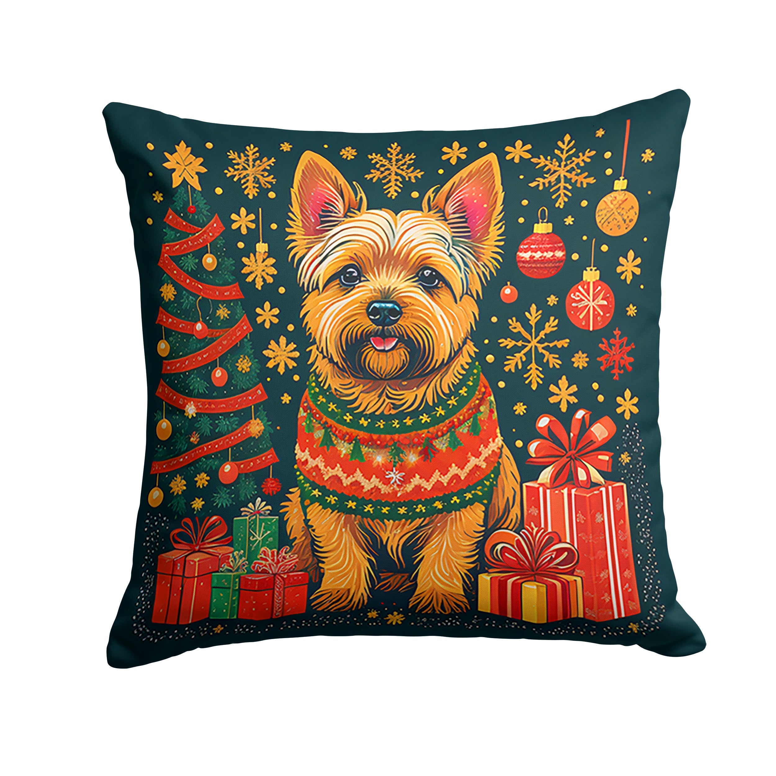 Norwich Terrier Christmas Decorative Throw Pillow 18x18 Indoor Outdoor Accent Cushion, Fabric Cover with Insert for Sofa, Bed, Porch & Living Room