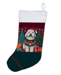 Old English Sheepdog Christmas Holiday Stocking Double-Sided Print, Polyester Suede,11x18, Made in USA
