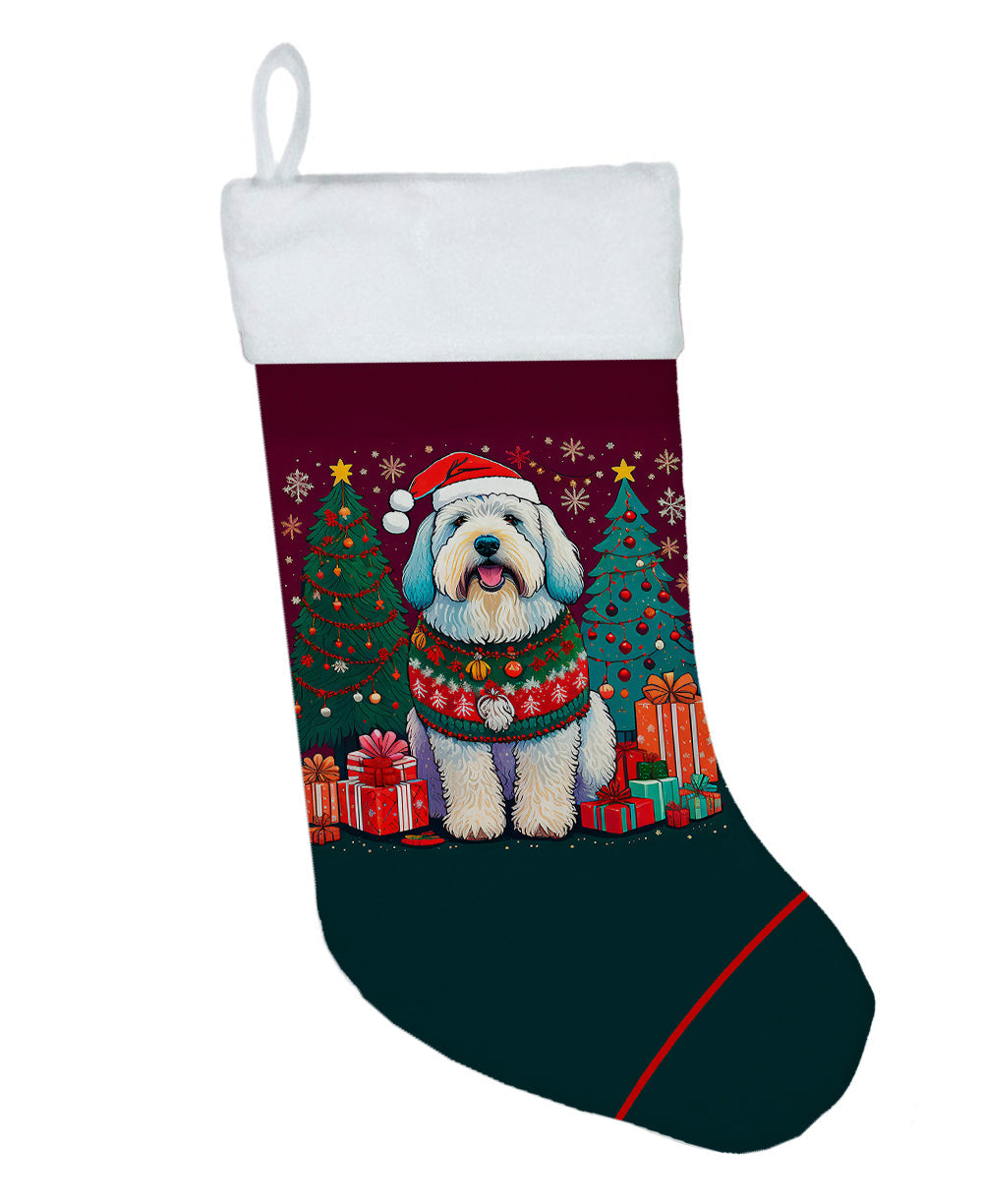 Old English Sheepdog Christmas Holiday Stocking Double-Sided Print, Polyester Suede,11x18, Made in USA