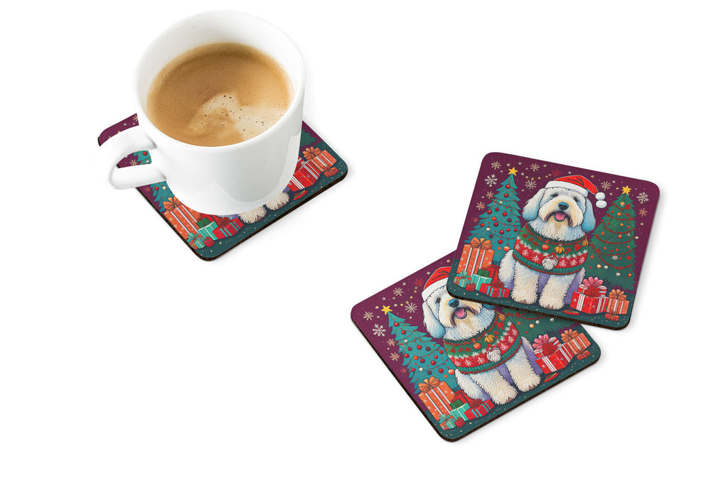 Old English Sheepdog Christmas Foam Coasters Set of 4 Cup Coasters for Indoor Outdoor, Tabletop Protection, Anti Slip, Mouse pad Material