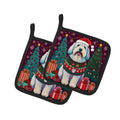 Old English Sheepdog Christmas Pot Holder Set of 2 Heat Resistant Quilted Hot Pads 7.5 x 7.5 Inch, Insulated Kitchen Trivets for Cooking & Baking